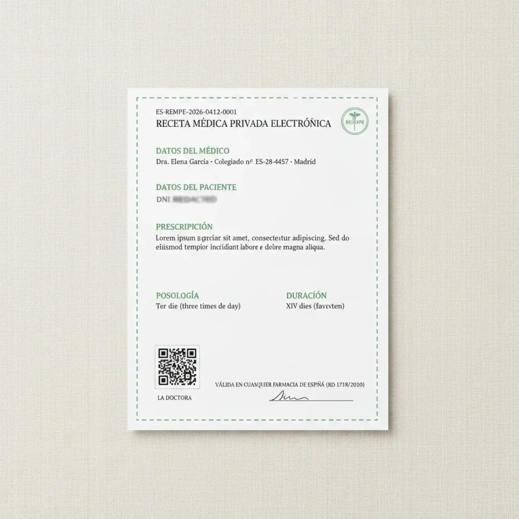 Illustrative example of a prescription issued by Hi-Doctor